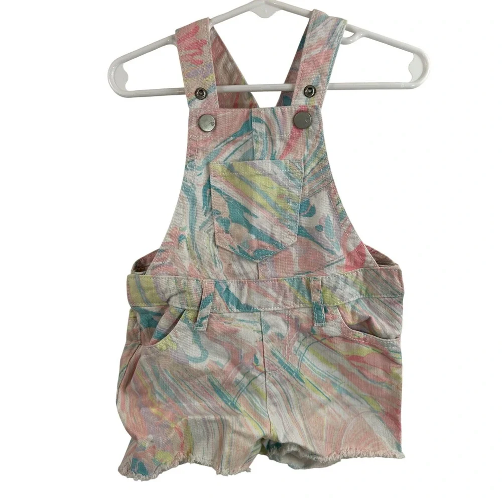 The Children's Place Shortalls 12-18M Multicolor Marble Swirl Denim Kids